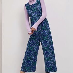 Anthro Bel Kazan Zephyr Wide-Leg Jumpsuit In Blue Size Large
